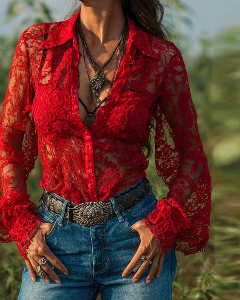 Enfarvet Skjorte Med Krave Og Lange Ærmer