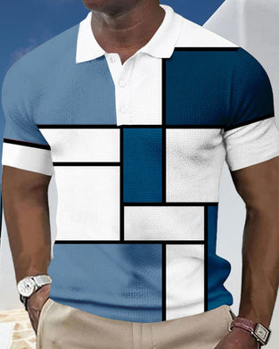 En Polo-T-shirt Med Fargeblok og Vaffelmønster