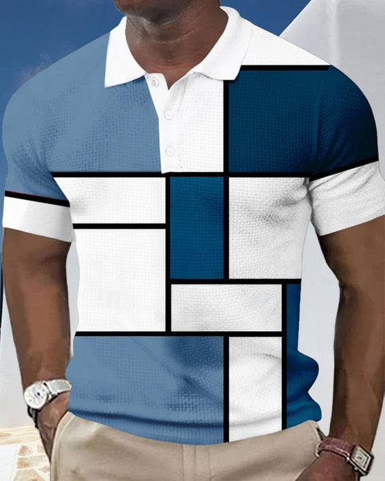 En Polo-T-shirt Med Fargeblok og Vaffelmønster