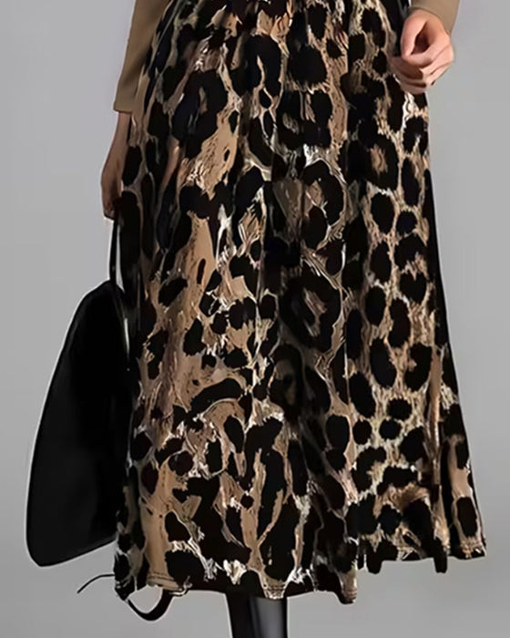Kjole Rundhalset Leopard Fuld Nederdel