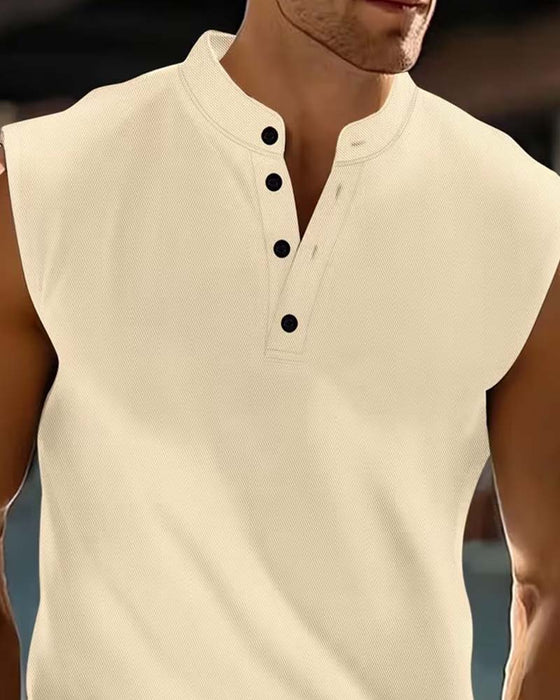 Tanktop Mænd Henley Ensfarvet Sport