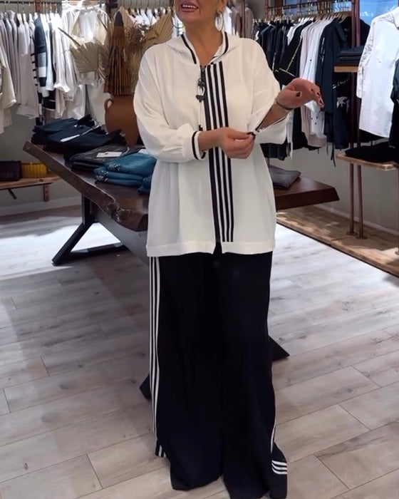 To-delt sæt | Hættetrøje og bukser med kontrasterende striber