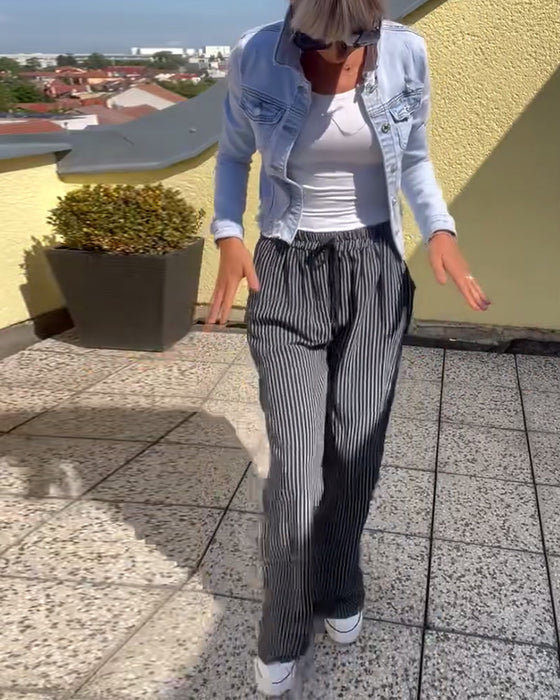 Stribede bukser i løs pasform