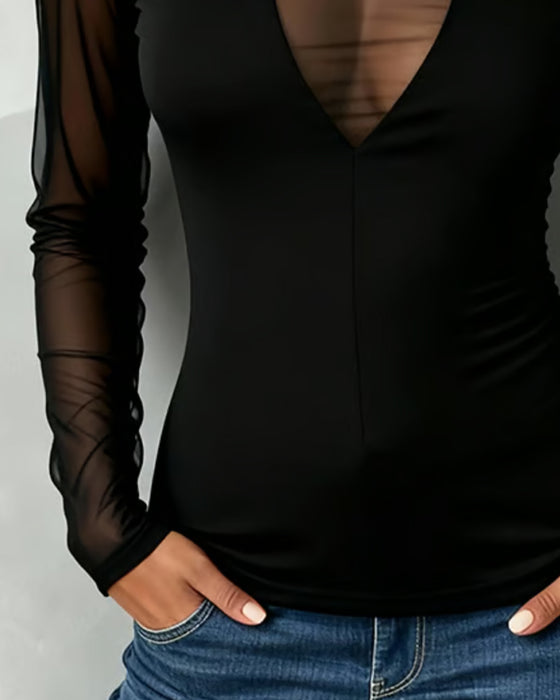 Bluse V-Hals Trendy Lang Ærme