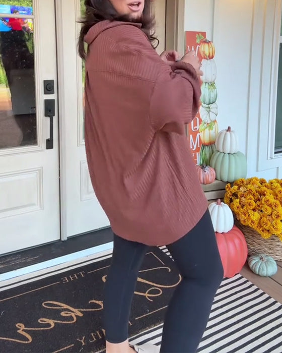 T-shirt afslappet ensfarvet løs langærmet