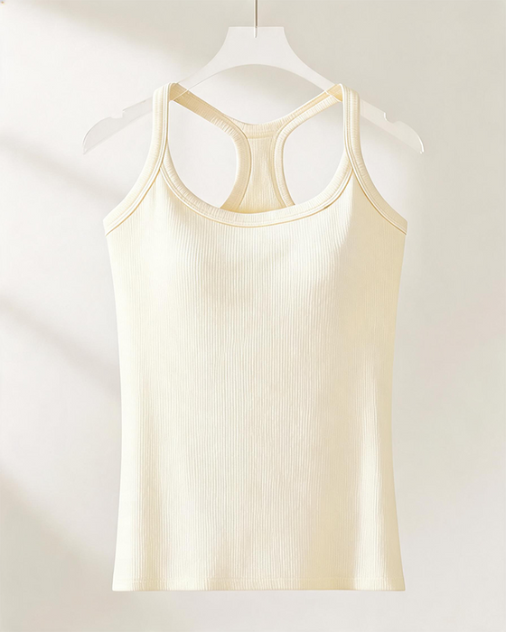 Tanktop Indbygget Bh Ribstrikket Ensfarvet