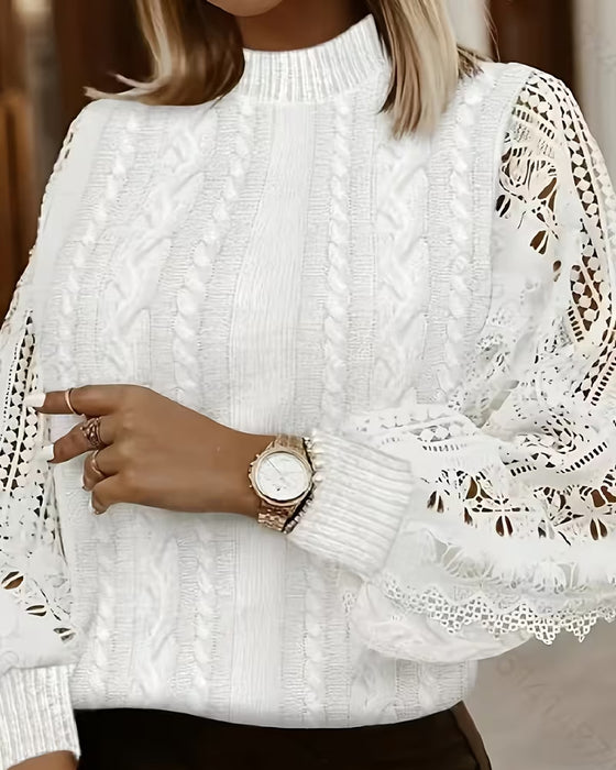 Sweater Hals Høj Udskæring Patchwork