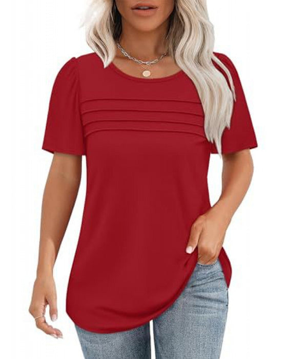 T-Shirt Plisseret Løs Rund Hals Kortærmet