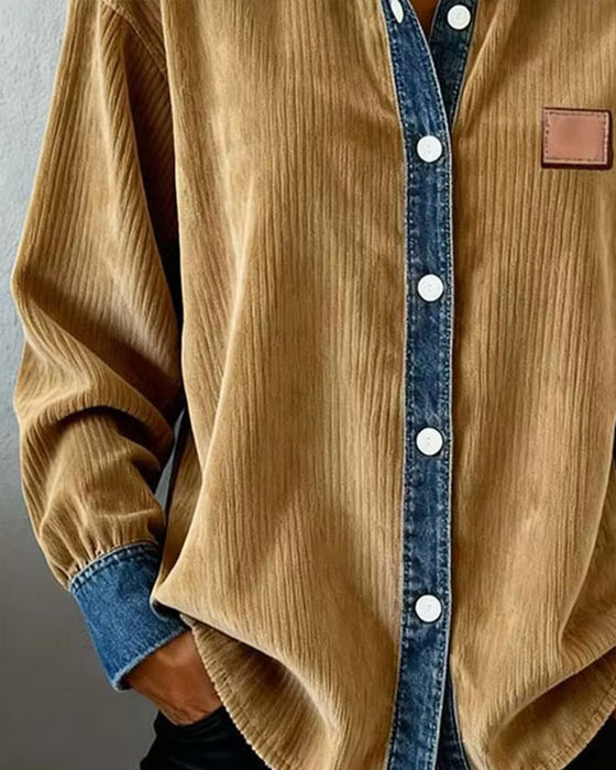 Skjorte Denim Patchwork Cordsfløjl