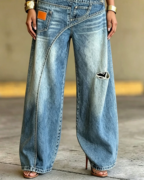 Bukser Uregelmæssig Revne Denim Lange