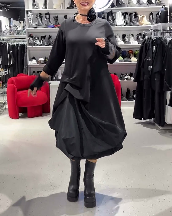 Kjole ensfarvet moderigtigt patchwork