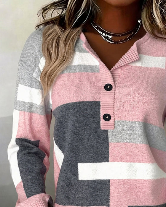 Sweater Ternet Knapper Foran Lang Ærme