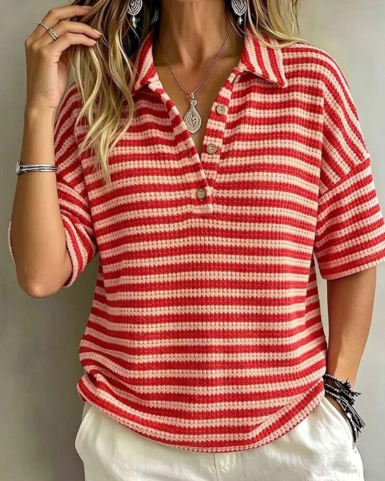 Bluse Polo Krave Stribet Knap Foran