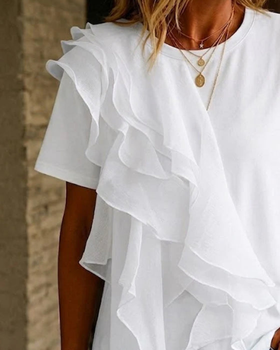 T-Shirt Rund Hals Ruffle Uregelmæssig