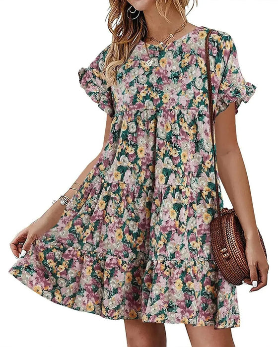 Kjole Ruffle Ærme Leopard Lagdelt