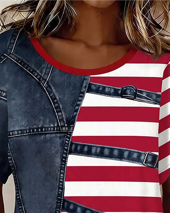 T-Shirt Stribe Patchwork Tryk