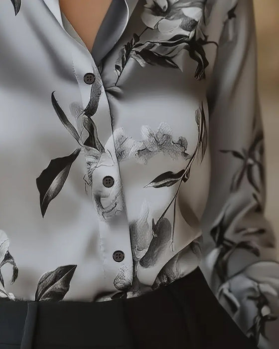 Skjorte Retro Stil Blomstertryk