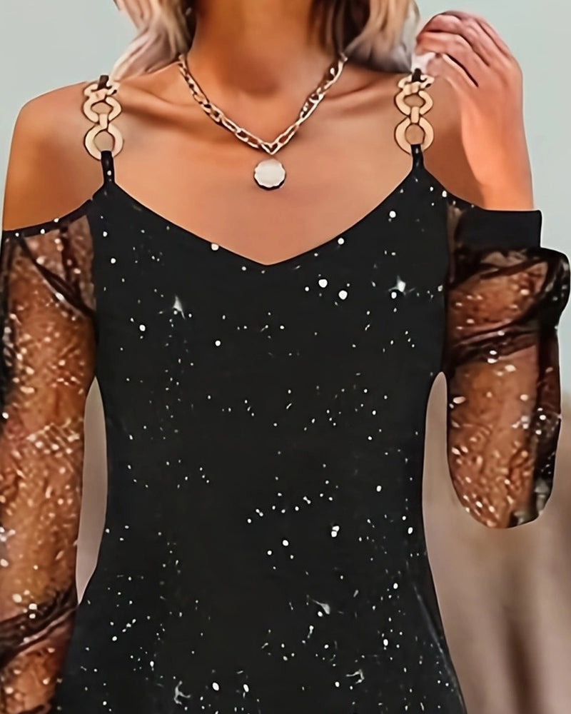 Kjole Med Stropper Mesh Indsats Langærmet