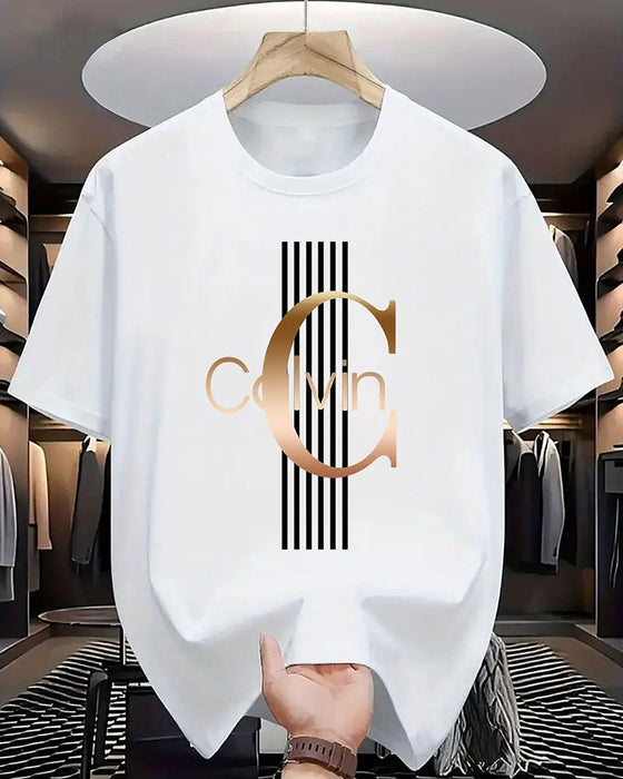 T-Shirt Bogstav Lodret Stribe Tryk Kort Ærme