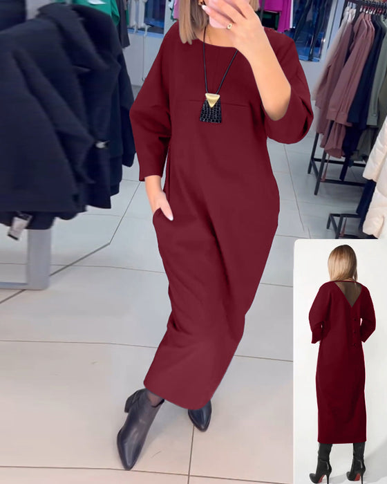 Maxikjole med lange ærmer og lommer