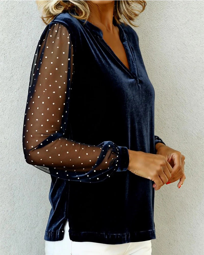 Langærmet Top I Fløjl Med V-Hals