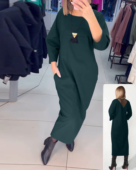 Maxikjole med lange ærmer og lommer