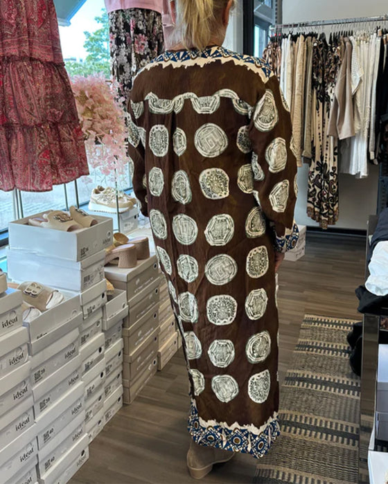 Kjole Langærmet V-Hals Trykt