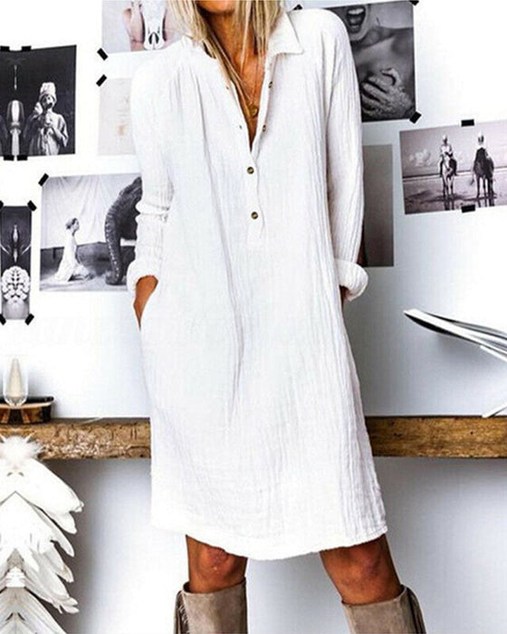 Langærmet ensfarvet kjole