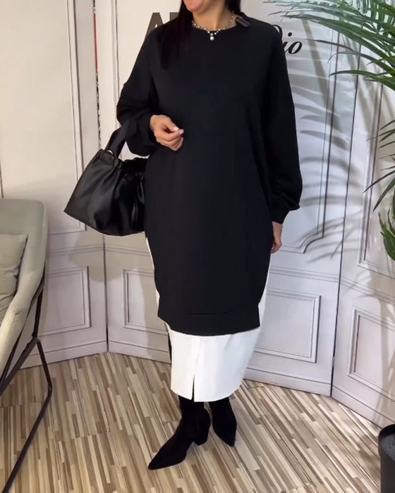 Rund hals patchwork kjole