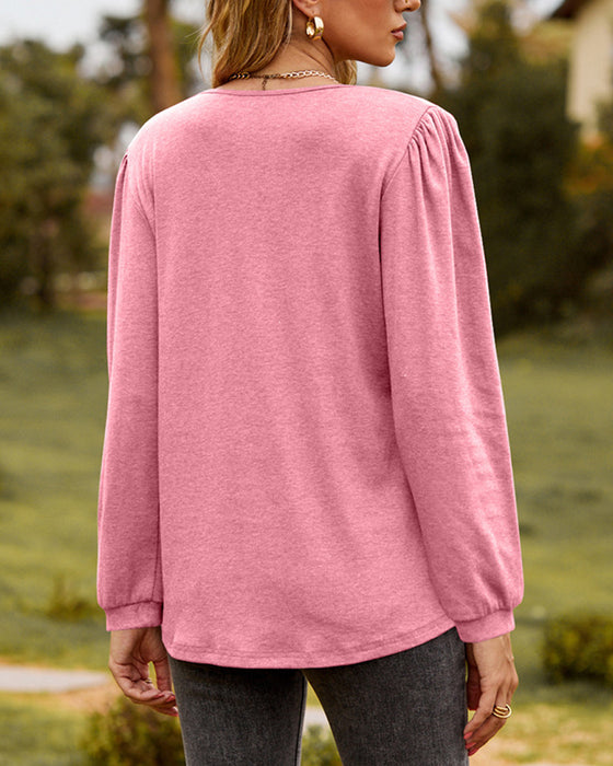 Langærmet bluse med flæser