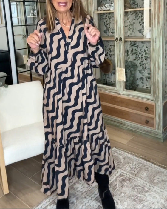 Printet lang løs kjole