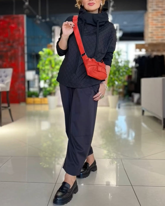 Højhalset hættetrøje med vaffelmønster