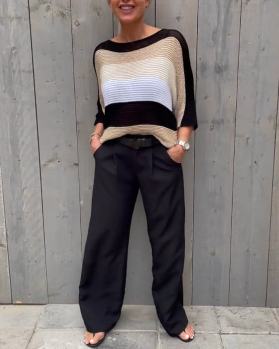 Farvebloktrøje med rund hals