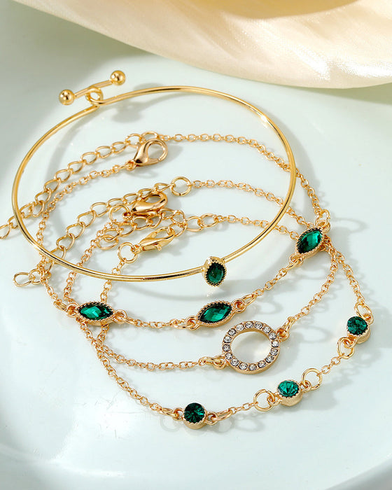 Cirkelrhombus rhinstensarmbånd (sæt med fire)