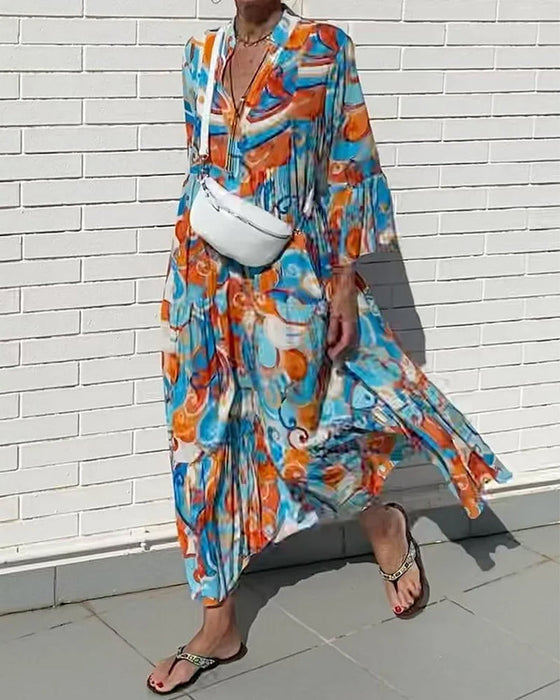 Kjole med lange ærmer og v-udskæring