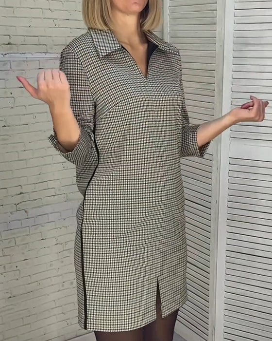 Kjole med skjortekrave og lange ærmer