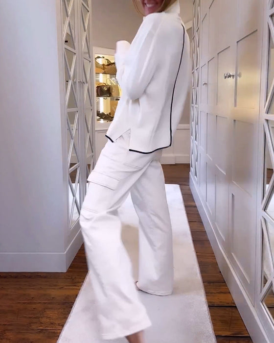 Pullover med høj hals og langærmet