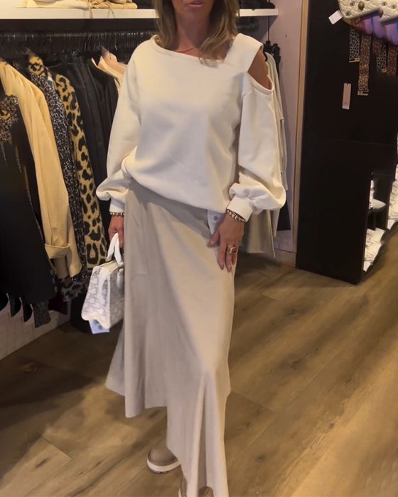 Sweatshirt i løs pasform med bare skuldre