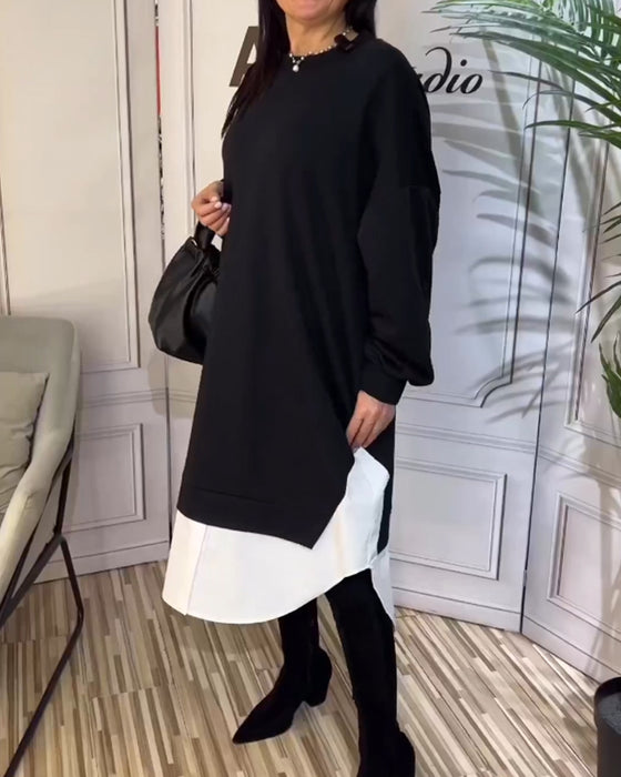 Rund hals patchwork kjole