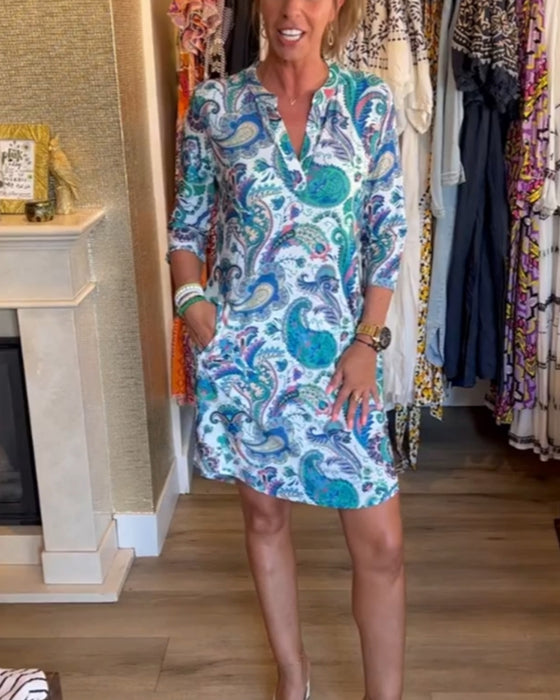 Kjole med paisley-print og lommer