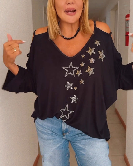 Off-shoulder top med stjerner