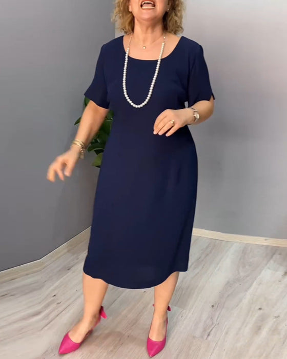 Ensfarvet kortærmet elegant kjole