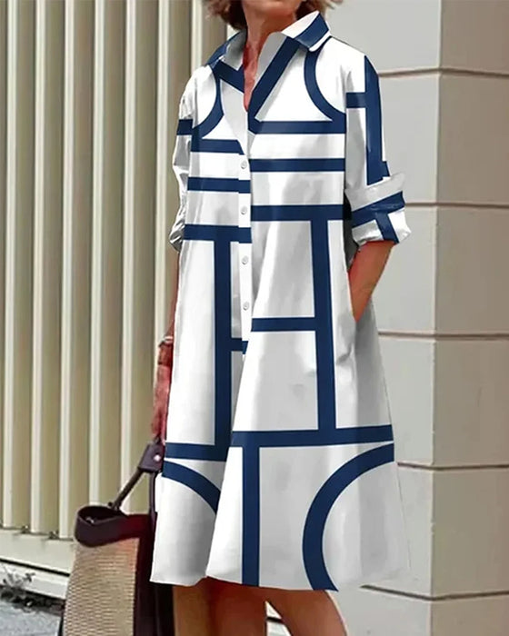 Kjole med lommer og geometrisk print