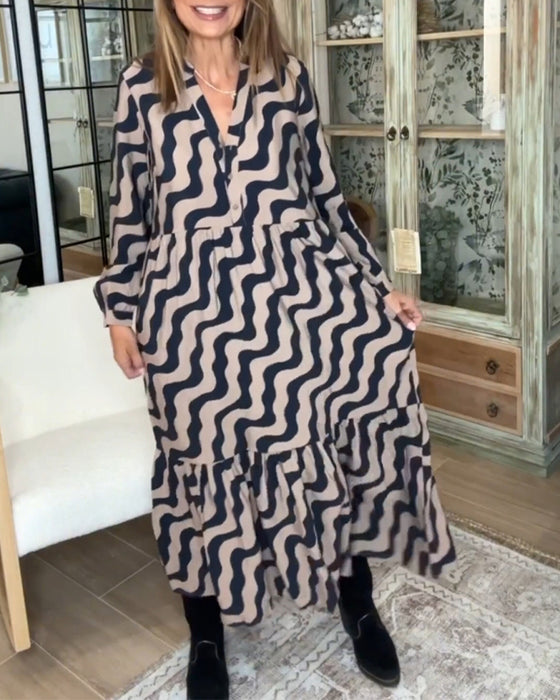 Printet lang løs kjole