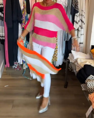 Farvebloktrøje med rund hals