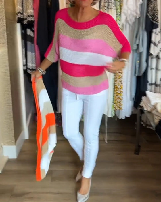 Farvebloktrøje med rund hals