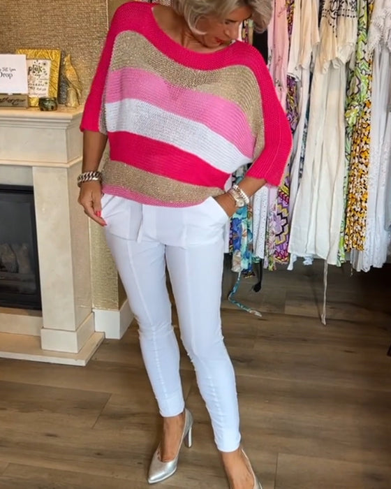 Farvebloktrøje med rund hals