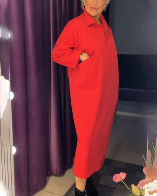 Lang kjole med lommer og skjortekrave