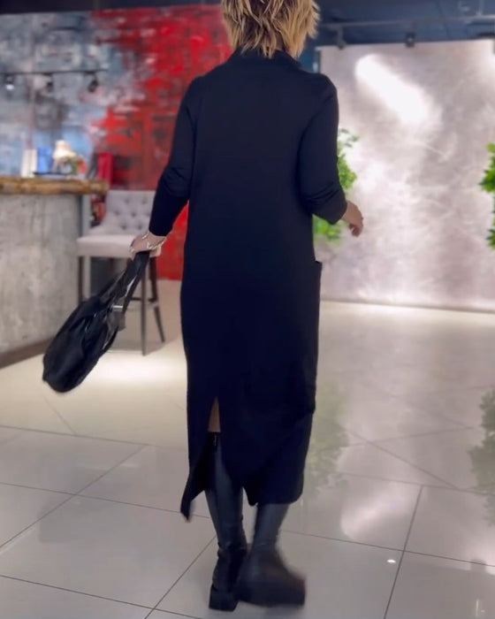 Lang sort kjole med sidelomme