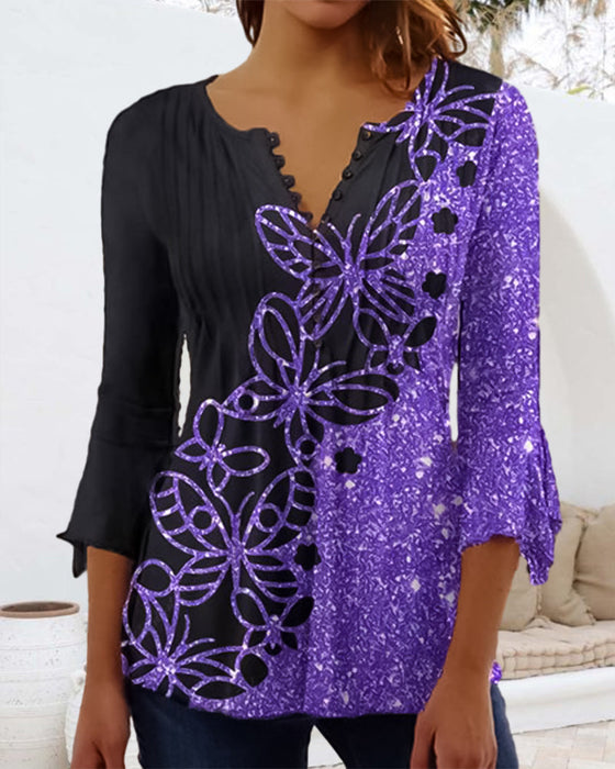 Sommerfuglebluse med V-udskæring